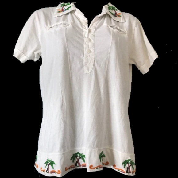 Cotton Polo Top w/Green /Brown Palm Trees Pussers British Virgin Islands Medium - Picture 9 of 9
